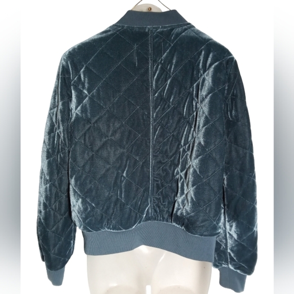 7FAM Diamond Stitch Quilted Bomber Jacket  Crushed Velvet Teal Medium - Picture 10 of 10